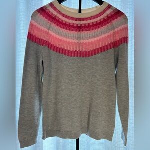 Talbots Rib Yoke Crewneck Gray Sweater with Pink Accents. Size SP. EUC